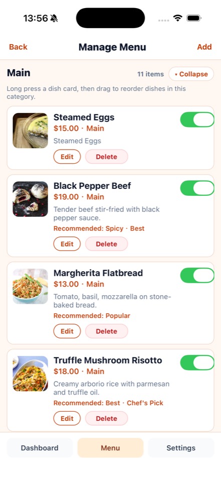 HiMenu menu management screen